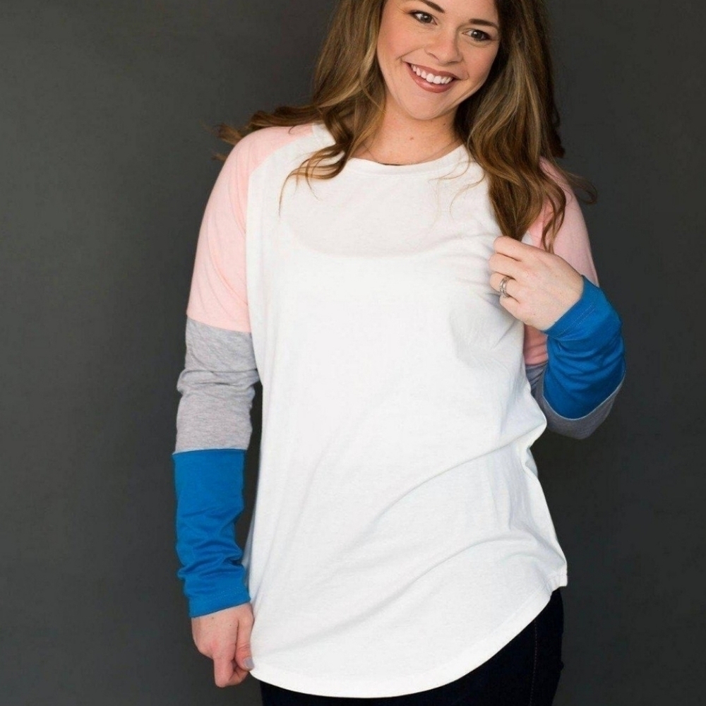 NEW Long Sleeve Tee with Colour Blocked Sleeves
